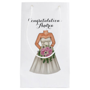Wedding Bride with Pink Bouquet Flowers Small Gift Bag