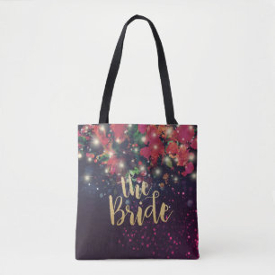 Wedding Brides Burgundy Red Floral String Lights Tote Bag