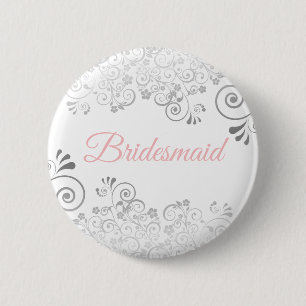 Wedding Bridesmaid Button Pink & Grey