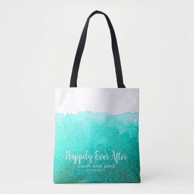 Wedding bridesmaid gift beach wedding teal blue tote bag (Front)