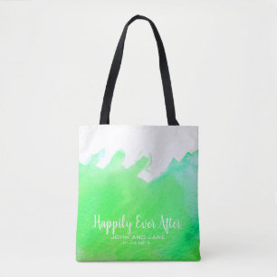 Wedding bridesmaid gift happily ever after green tote bag