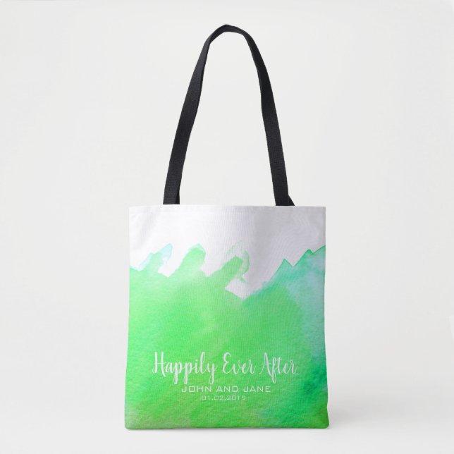 Wedding bridesmaid gift happily ever after green tote bag (Front)