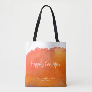 Wedding bridesmaid gift happily ever after peach tote bag