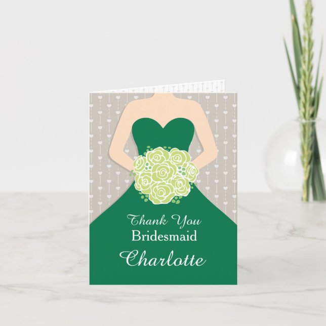 Wedding bridesmaid green dress thank you card (Front)