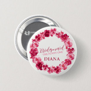 Wedding bridesmaid pansy red pink flower custom 6 cm round badge