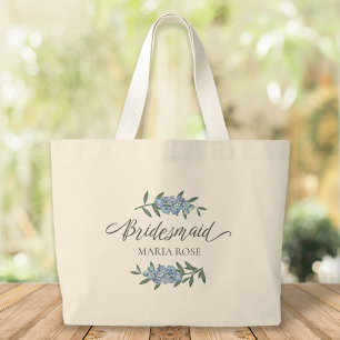 Wedding Bridesmaid Personalised Floral Flowers Large Tote Bag