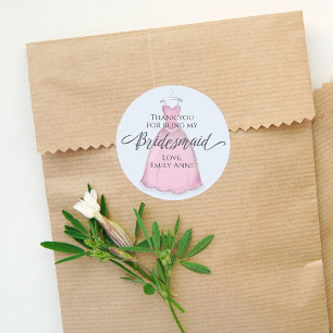 Wedding Bridesmaid Pink Thank You Classic Round Sticker