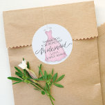 Wedding Bridesmaid Pink Vintage Dress Thank You Classic Round Sticker<br><div class="desc">Pretty wedding pink vintage bridesmaid dress personalised thank you for a sticker. A cute and fun bridal party gift wrap idea. A wonderful addition to your bachelorette parties,  bridal showers,  or any wedding event.</div>