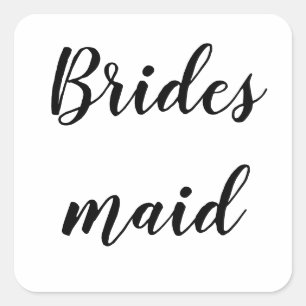 Wedding Bridesmaid Simple Minimalist Black White Square Sticker