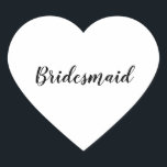 Wedding Bridesmaid Simple Modern Black White Heart Sticker<br><div class="desc">Simple and cool bridesmaid sticker in black and white background. You can change the text,  and change the colours too!</div>