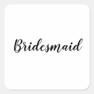 Wedding Bridesmaid Simple Modern Black White Square Sticker