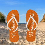 Wedding Bridesmaid Trendy Burnt Orange Flip Flops<br><div class="desc">Gift your wedding bridesmaids with these stylish bridesmaid flip flops that are a trendy,  burnt orange colour along with white,  stylised script to complement your similar wedding colour scheme. Select foot size along with other options. You may customise your flip flops to change colour to your desire.</div>