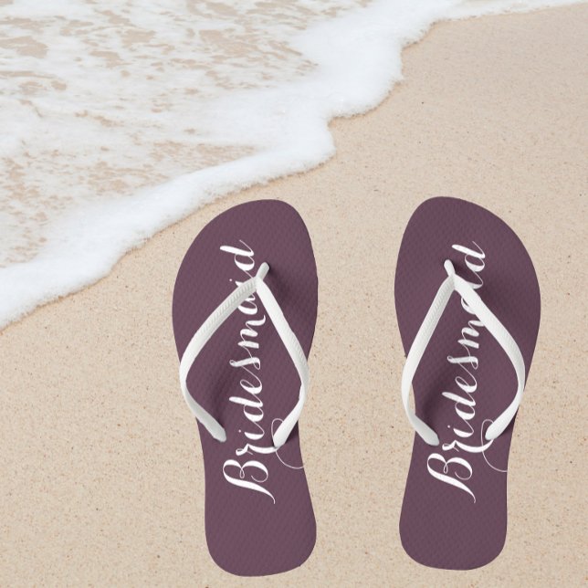 Wedding Bridesmaid Trendy Eggplant Flip Flops (In Situ Beach)