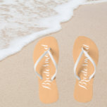 Wedding Bridesmaid Trendy Peach Flip Flops<br><div class="desc">Gift your wedding bridesmaids with these stylish bridesmaid flip flops along with white,  stylised script that are a trendy peach colour to complement your similar wedding colour scheme. Select foot size along with other options. You may customise your flip flops to change colour to your desire.</div>