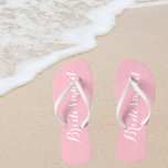 Wedding Bridesmaid Trendy Pink Flip Flops<br><div class="desc">Gift your wedding bridesmaids with these stylish bridesmaid flip flops that are a trendy,  pink colour along with white,  stylised script to complement your similar wedding colour scheme. Select foot size along with other options. You may customise your flip flops to change colour to your desire.</div>