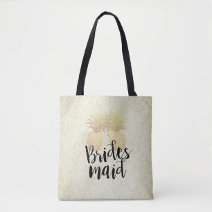 Wedding Bridesmaid Vintage Gold Pineapple Couple Tote Bag