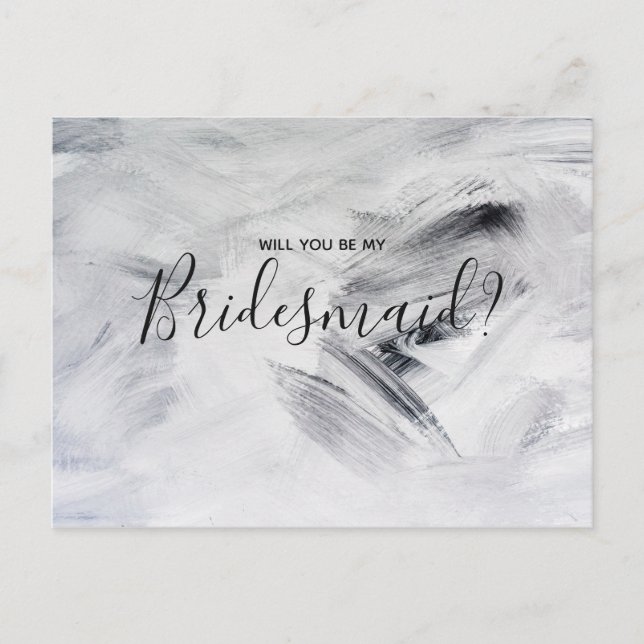 Wedding Bridesmaid | White artwork paintstrokes Invitation Postcard (Front)