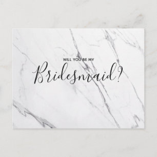 Wedding Bridesmaid White Marble Script Postcard