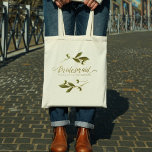 Wedding Bridesmaid White Peony Branch Personalised Tote Bag<br><div class="desc">Beautiful wedding calligraphy Bridesmaid floral garland design tote bag. Personalised with name. Pretty white peony flower garland with a custom design. Makes a wonderful gift idea for your Bridesmaids.</div>