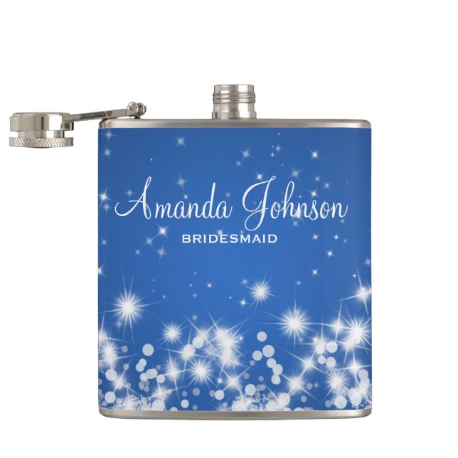 Wedding Bridesmaid Winter Sparkle Blue Hip Flask (Opened)