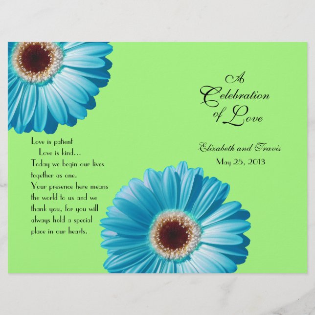 Wedding Bright Blue Daisy Program (Front)