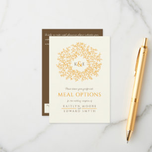 Wedding brown orange leaf monogram meal options enclosure card