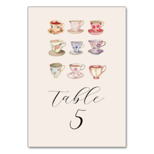 Wedding Brunch Bridal Shower Tea Cups Chinoiserie Table Number