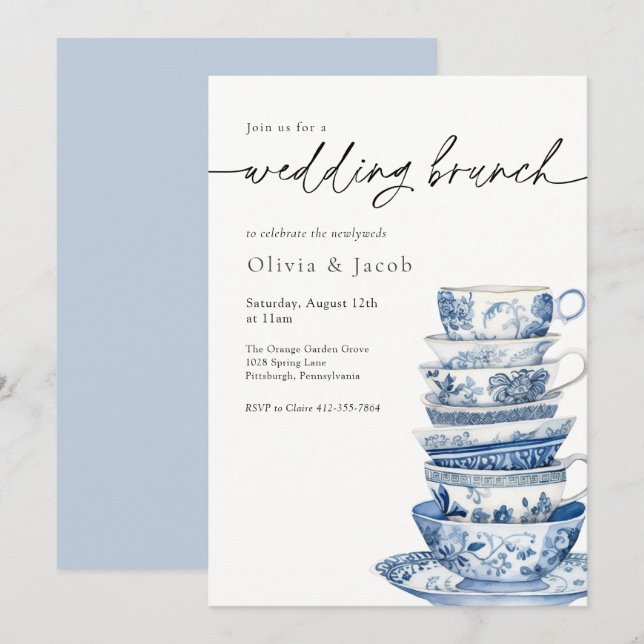 Wedding Brunch Tea Party Chinoiserie Bridal Shower Invitation (Front/Back)