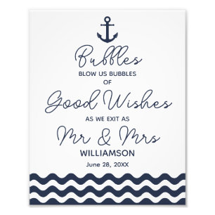 Wedding bubble favours sign in navy