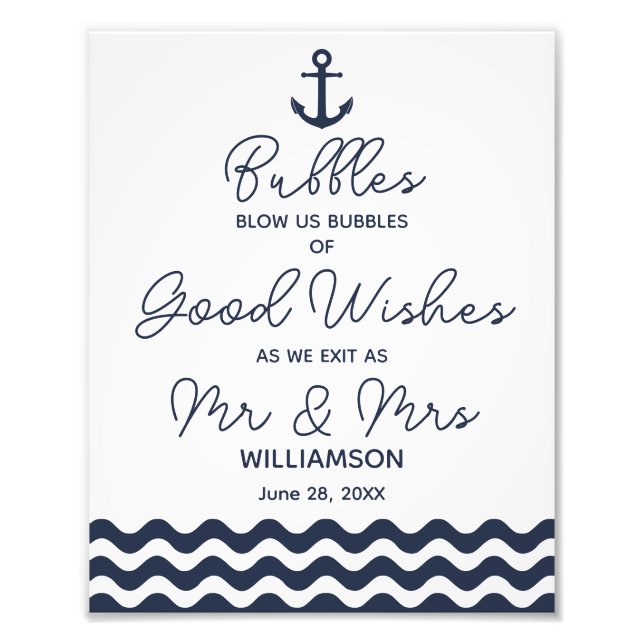 Wedding bubble favours sign in navy (Front)