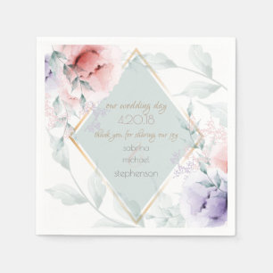 Wedding Buffet   Coral and Lilac Aquarelle Flowers Napkin