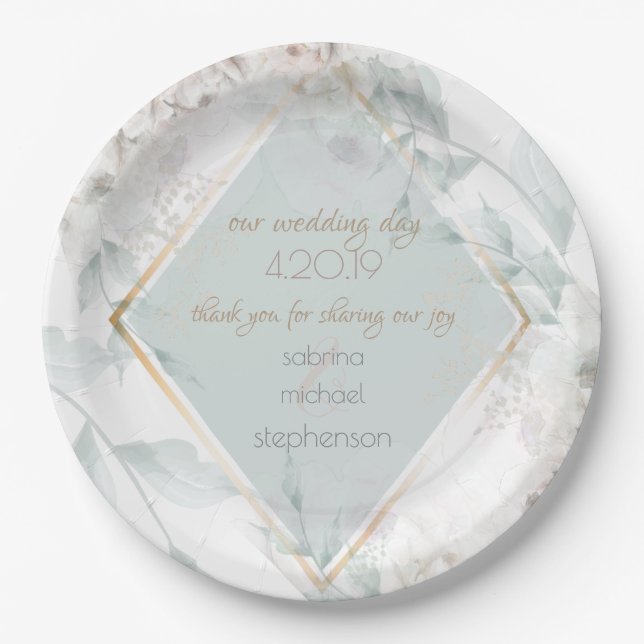 Wedding Buffet | Elegant Alabaster Watercolor Peon Paper Plate (Front)