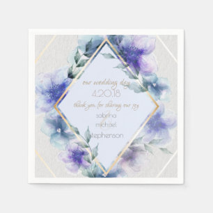 Wedding Buffet   Watercolor Violet Blue Flowers Napkin