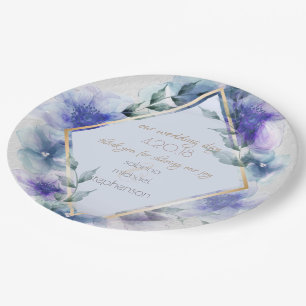 Wedding Buffet Watercolor Violet Blue Flowers Paper Plate