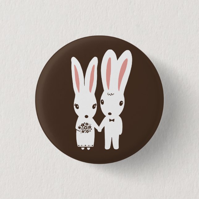Wedding Bunny Rabbits - Cute Bride and Groom 3 Cm Round Badge (Front)