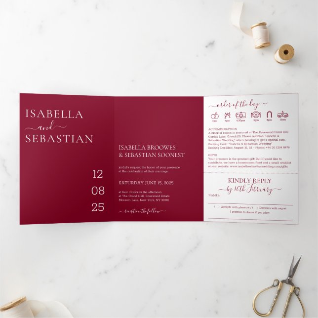 Wedding Burgundy All in one set kindly reply Tri-Fold Invitation (Inside)