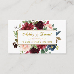 Wedding Burgundy Blue Gold Registry Insert Card BG