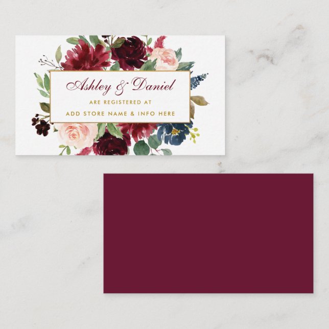 Wedding Burgundy Blue Gold Registry Insert Card GB (Front/Back)