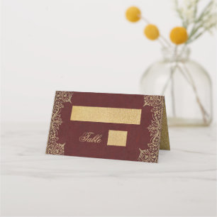 Wedding Burgundy Faux Gold Vintage Elegant Script Place Card
