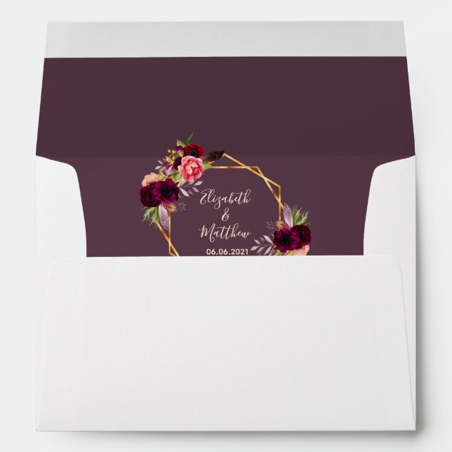 Wedding burgundy floral geometric gold cassis envelope (Back (Bottom))