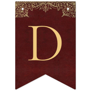 Wedding Burgundy Gold Names Vintage Elegant Red Bunting