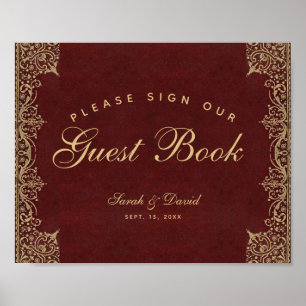 Wedding Burgundy Gold Please Sign Our Guest Book 