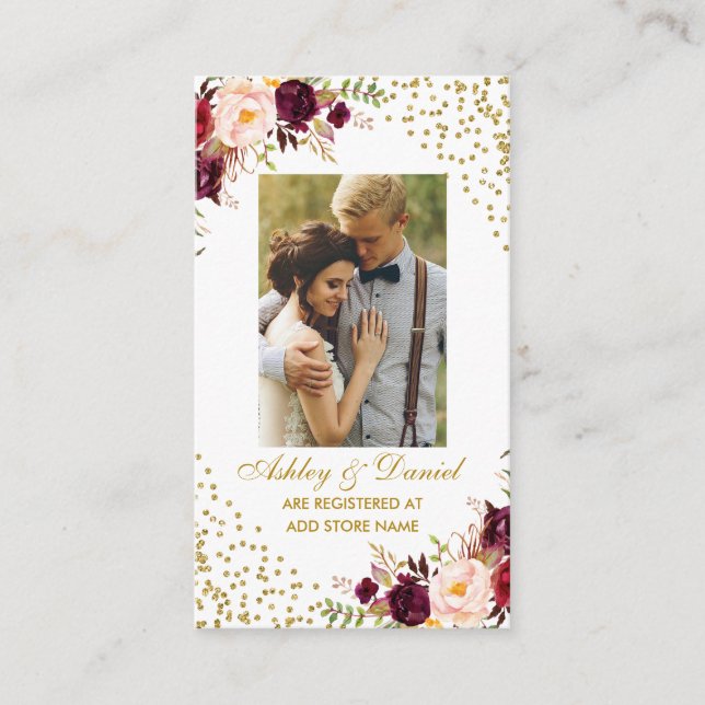 Wedding Burgundy Photo Registry Insert Card GB (Front)