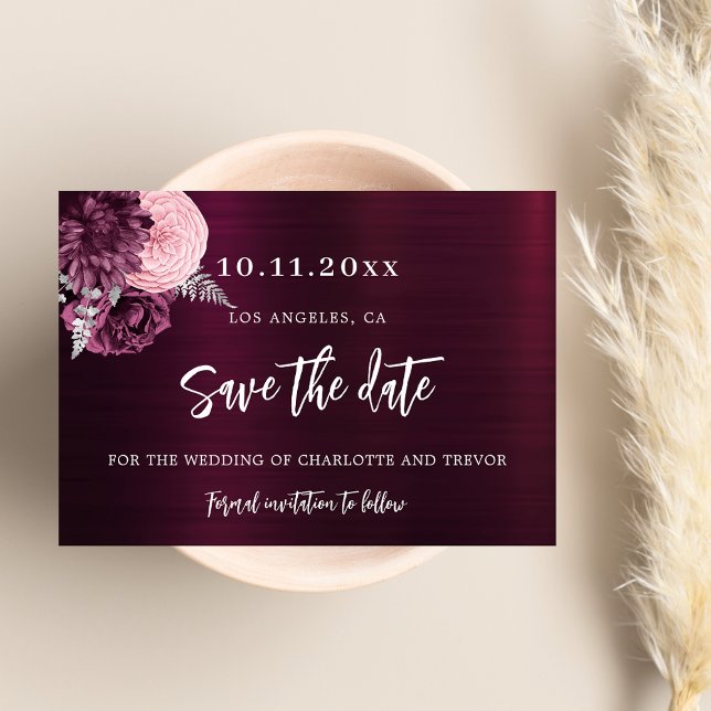 Wedding burgundy pink flowers elegant save the date (Creator Uploaded)