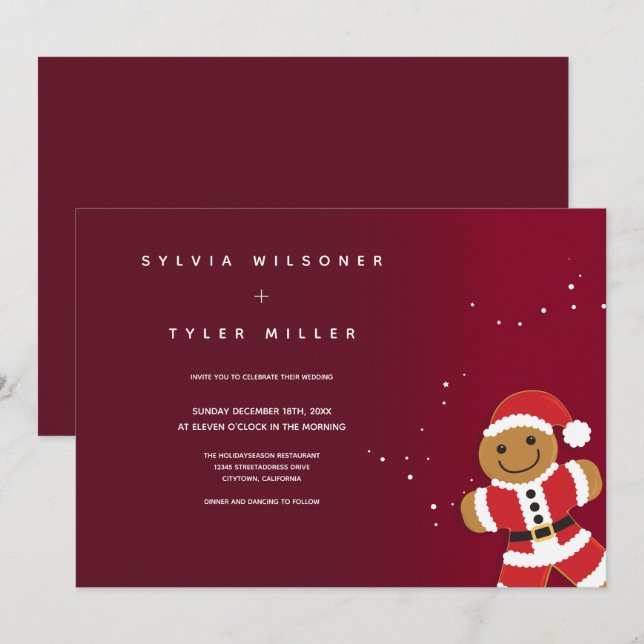 Wedding Burgundy Red Gingerbread Santa Invitation (Front/Back)
