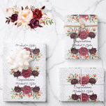Wedding Burgundy Roses Personalise Names 3 Damask Wrapping Paper Sheet<br><div class="desc">Wedding Burgundy Roses Personalise Names 3 Damask Wrapping Paper Sheets</div>