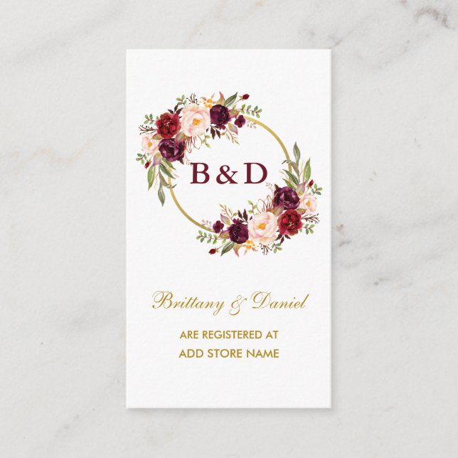 Wedding Burgundy Wreath Registry Insert Card BB (Front)