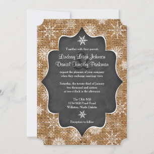 Wedding Burlap Snowflakes Chalkboard Invite