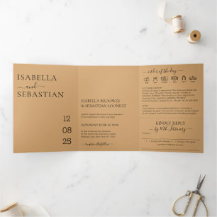 Wedding Burly Wood San All in one set kindly reply Tri-Fold Invitation