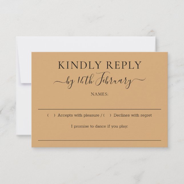 Wedding Burly Wood Sand Kindly Reply RSVP Card (Front)